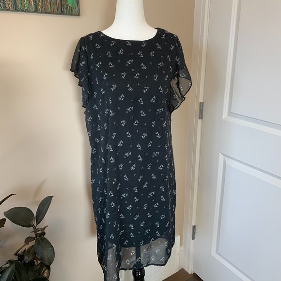 Lined Navy Floral Dress with Ruffles - Picture 1 of 6